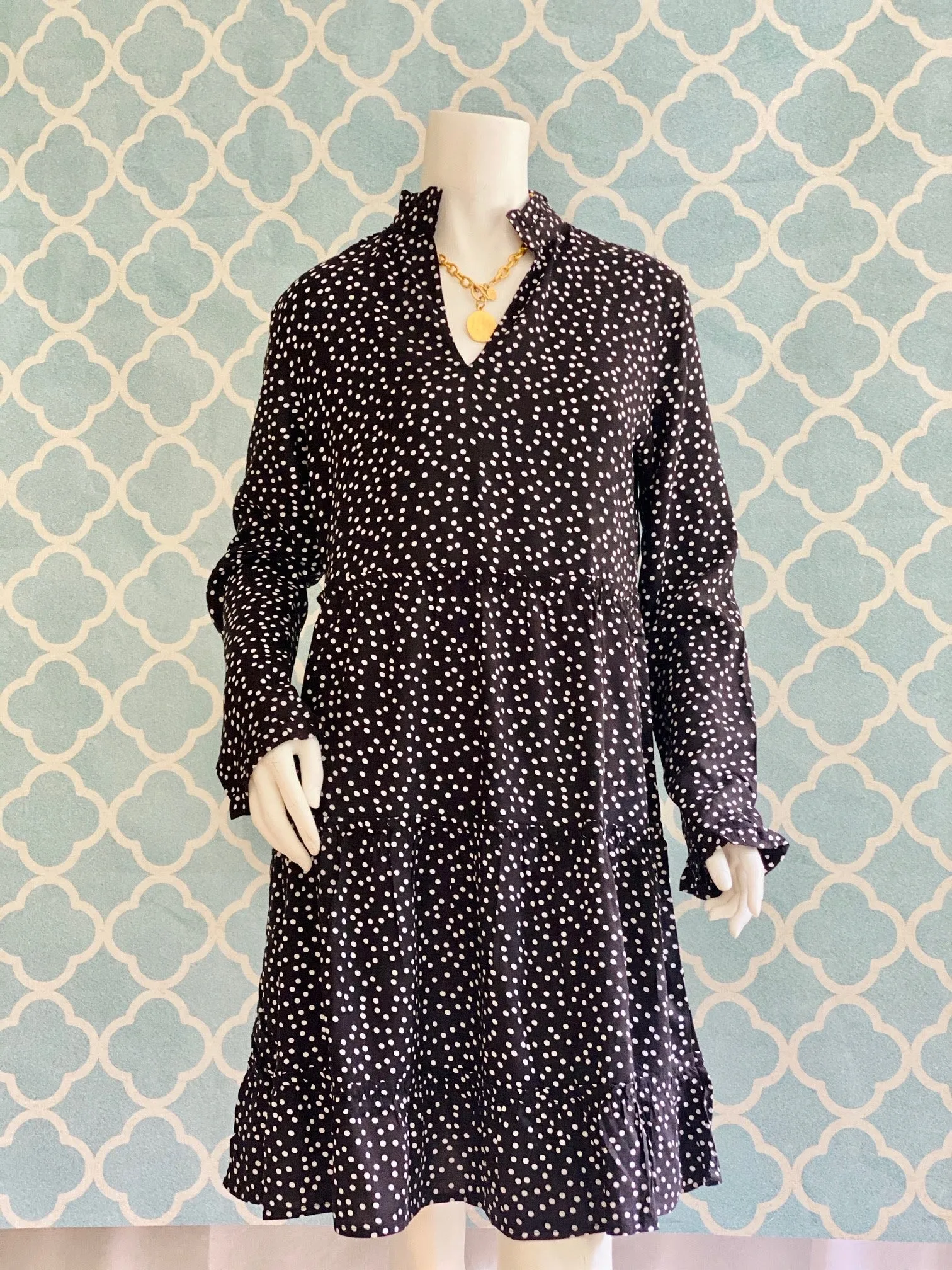The Kirby Black and White Pin Dot Tiered Dress