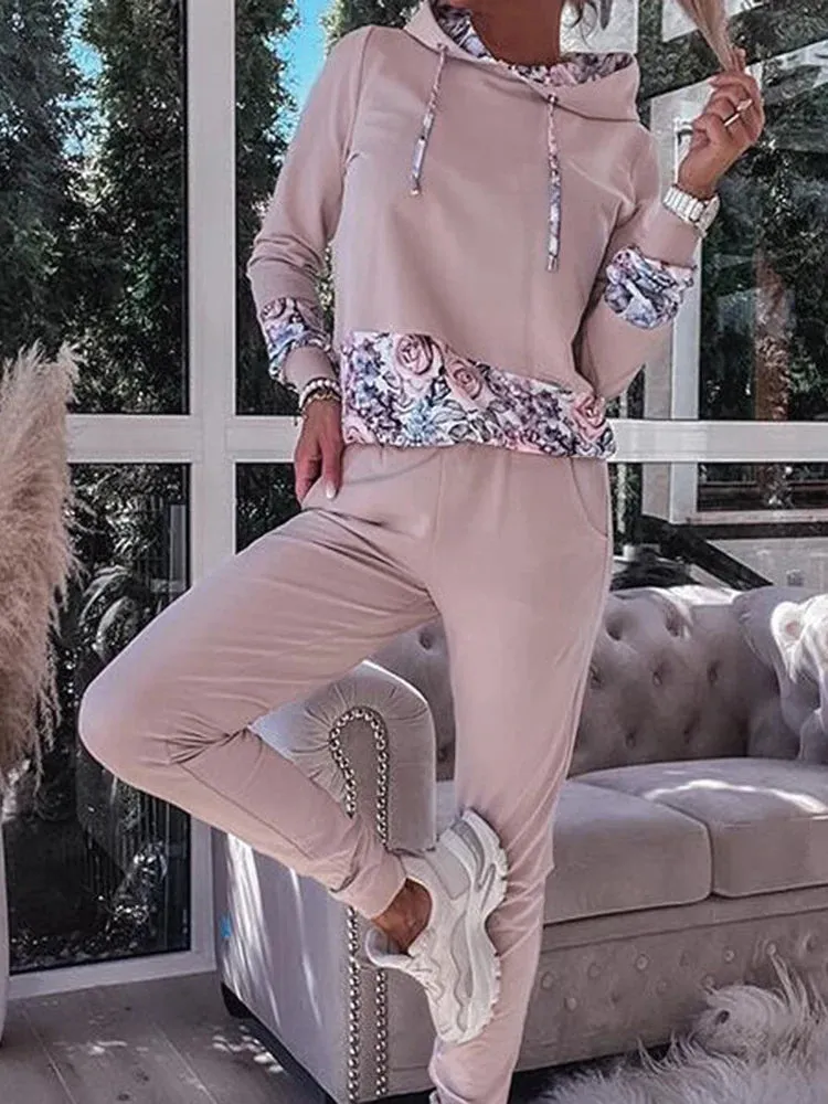 UAKISS  -  Tracksuits Suits Women Casual Hoodies Sweatpants Floral Print Warm Suits Autumn Winter Pullover Sweatshirts Pants 2 Piece Set