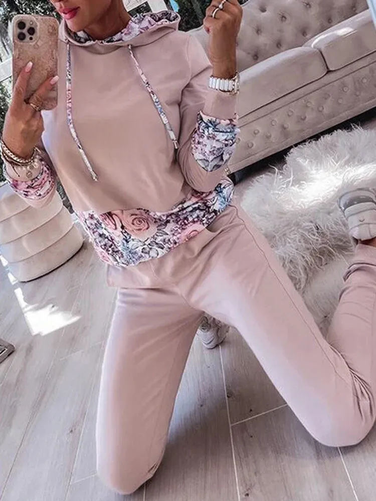 UAKISS  -  Tracksuits Suits Women Casual Hoodies Sweatpants Floral Print Warm Suits Autumn Winter Pullover Sweatshirts Pants 2 Piece Set