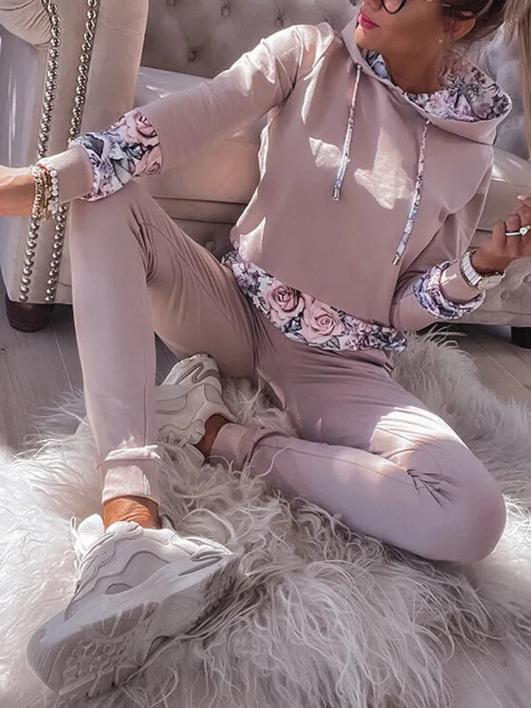 UAKISS  -  Tracksuits Suits Women Casual Hoodies Sweatpants Floral Print Warm Suits Autumn Winter Pullover Sweatshirts Pants 2 Piece Set