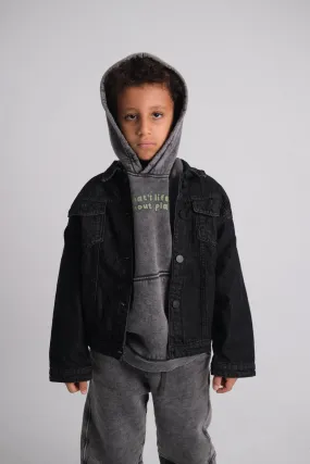 Unisex Black Long-Sleeved Jean Jacket