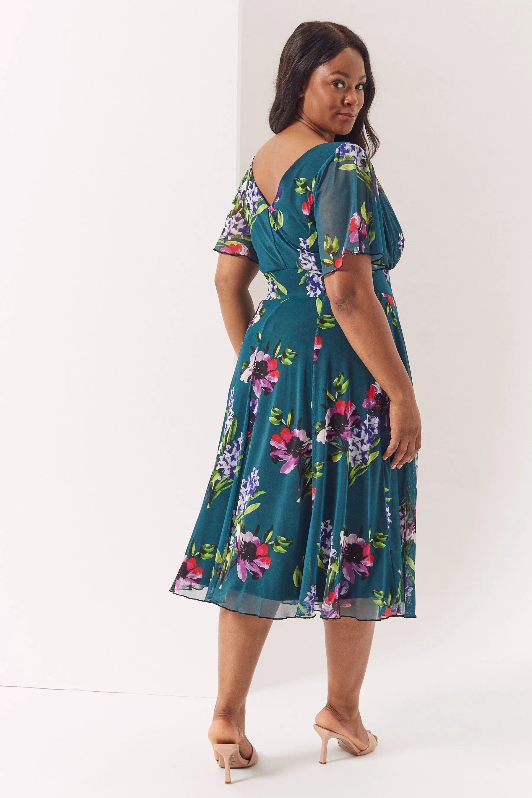 Victoria Alexandrite Angel Sleeve Mesh Midi Dress